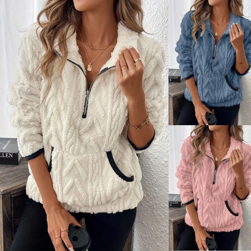 Briella – Fuzzy Half-Zip Sweatshirt with Pockets