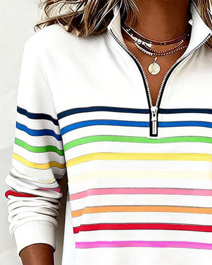 ARCADIA | Mode Sweatshirt with Half Zipper and Rainbow Stripes