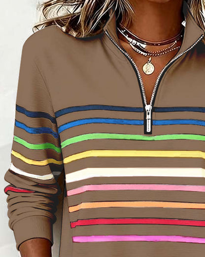 ARCADIA | Mode Sweatshirt with Half Zipper and Rainbow Stripes