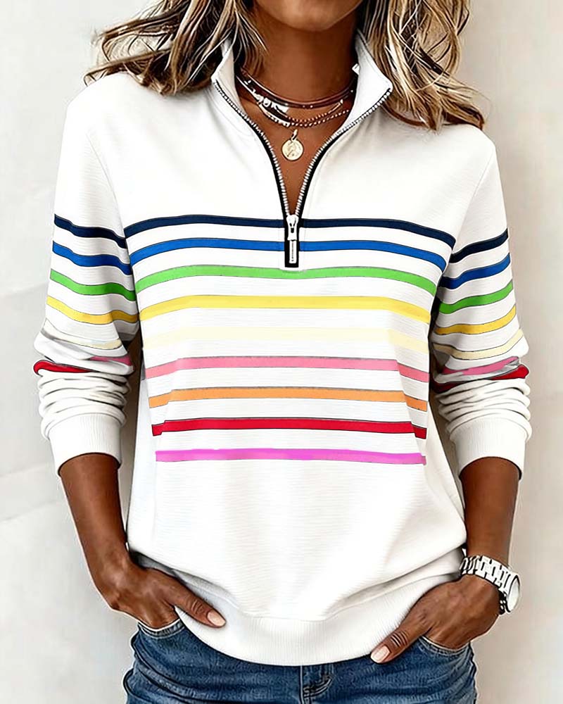 ARCADIA | Mode Sweatshirt with Half Zipper and Rainbow Stripes