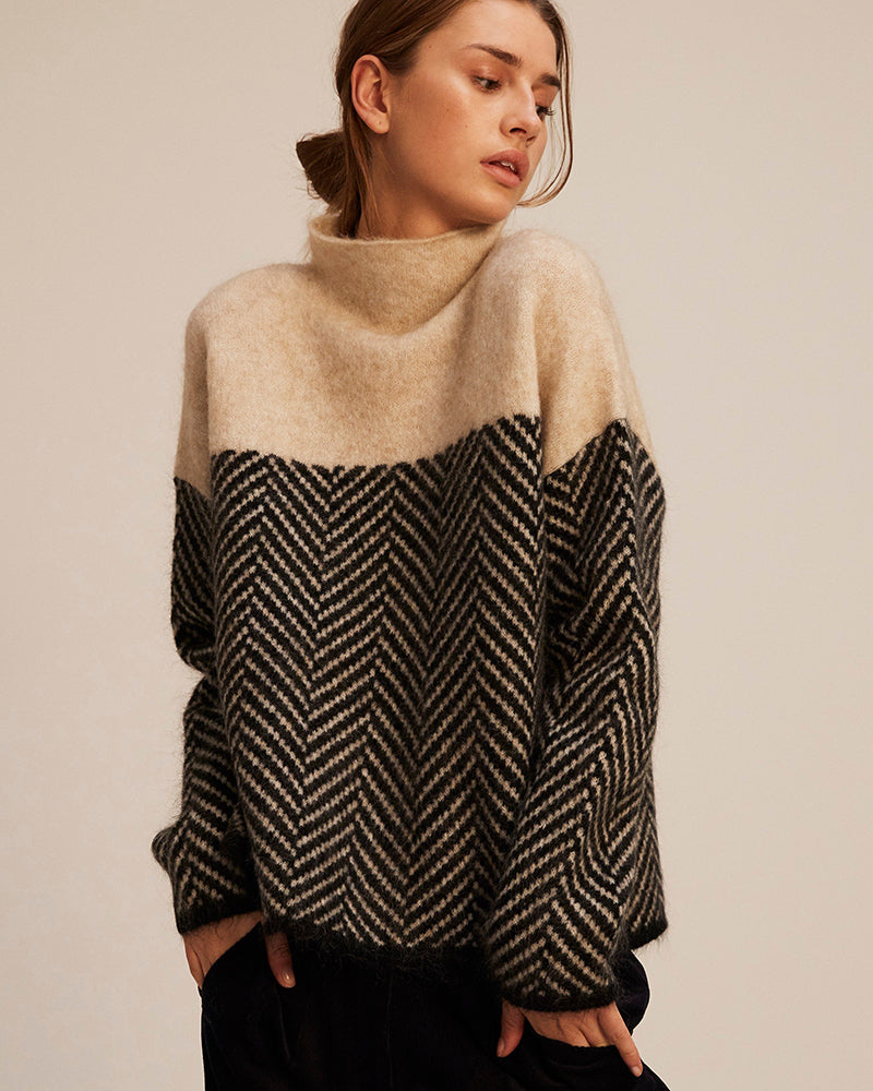 Brigitte | High Neck Graphic Sweater