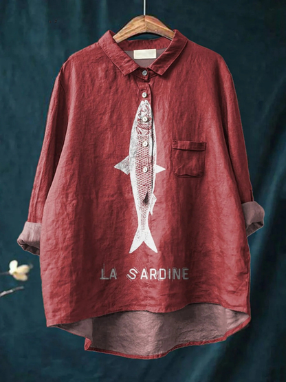 Faye | Sardine Fish Graphic Printed Women's Casual Shirt