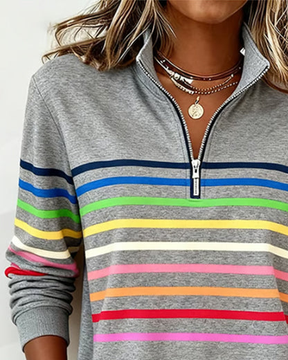 ARCADIA | Mode Sweatshirt with Half Zipper and Rainbow Stripes
