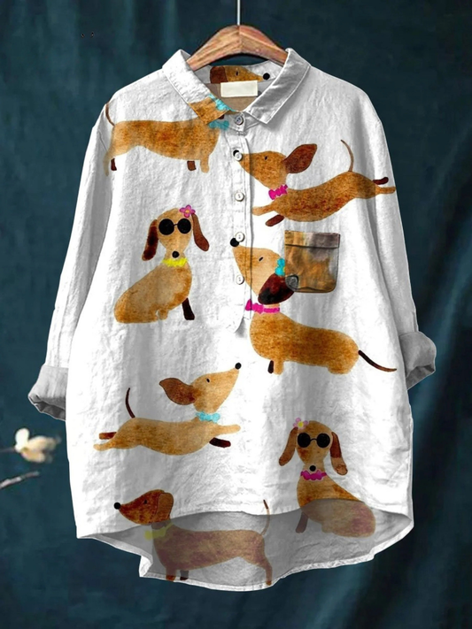 Allyson | Cute Dog Dachshund Art Print Casual Shirt