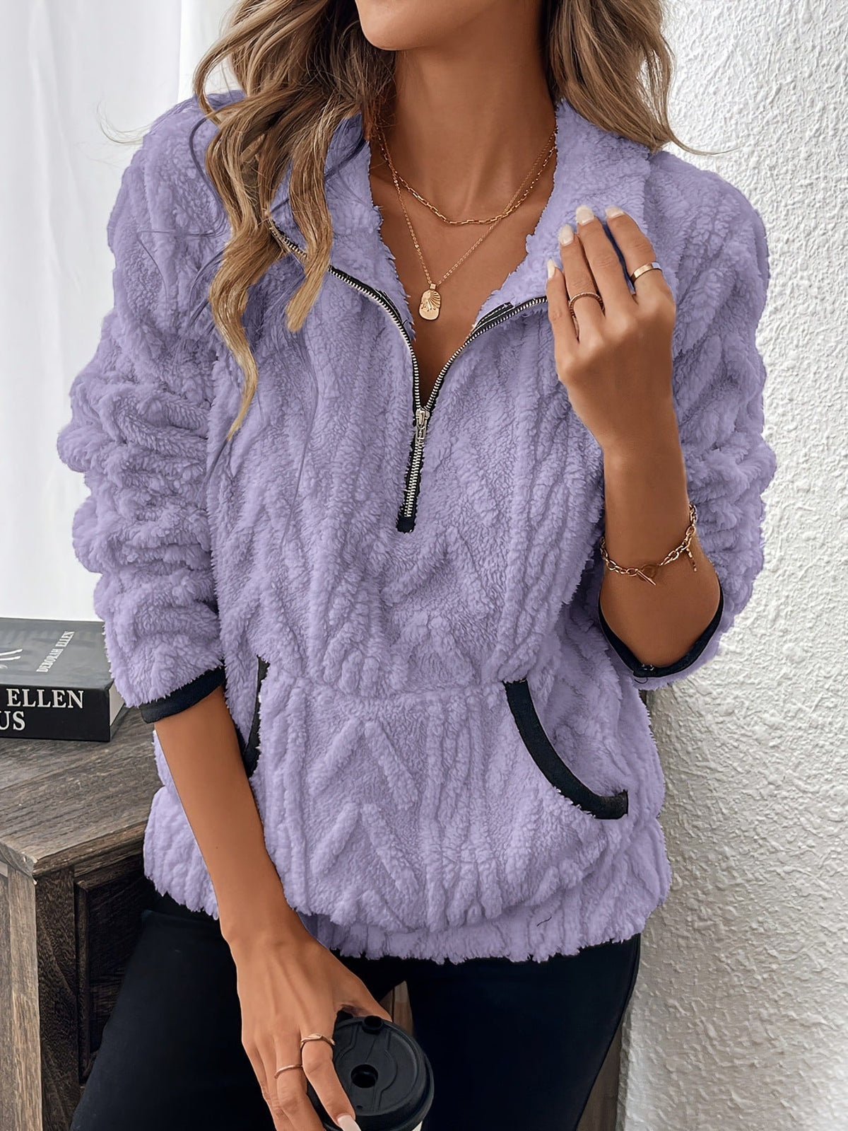 Briella – Fuzzy Half-Zip Sweatshirt with Pockets