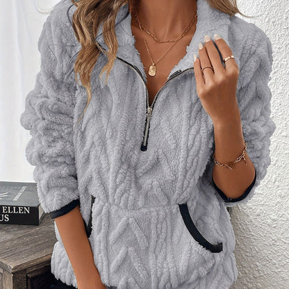 Briella – Fuzzy Half-Zip Sweatshirt with Pockets