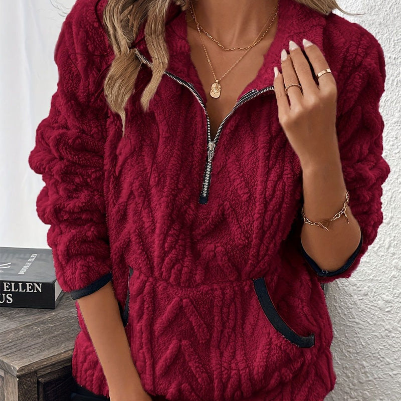 Briella – Fuzzy Half-Zip Sweatshirt with Pockets