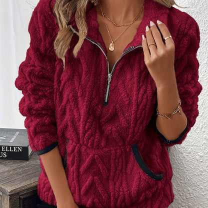 Briella – Fuzzy Half-Zip Sweatshirt with Pockets
